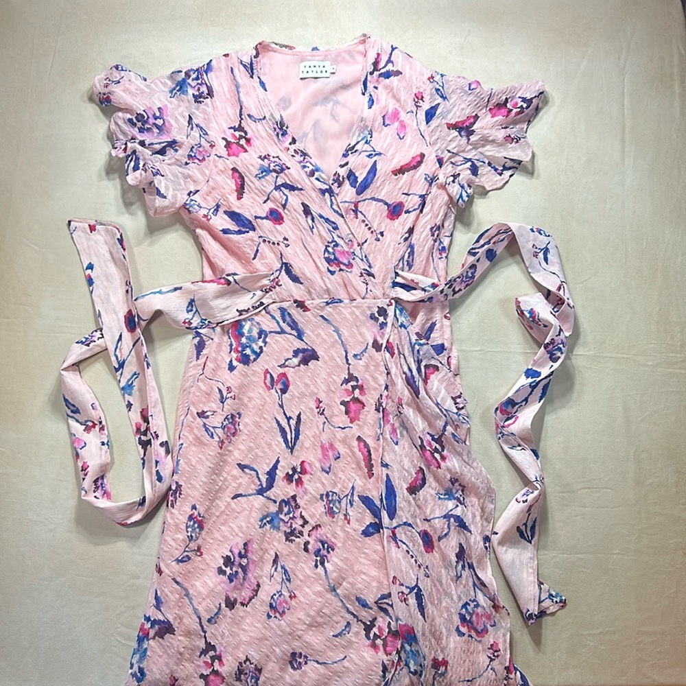 Tanya Taylor Brandy Garden-Print Silk Wrap Mini Dress